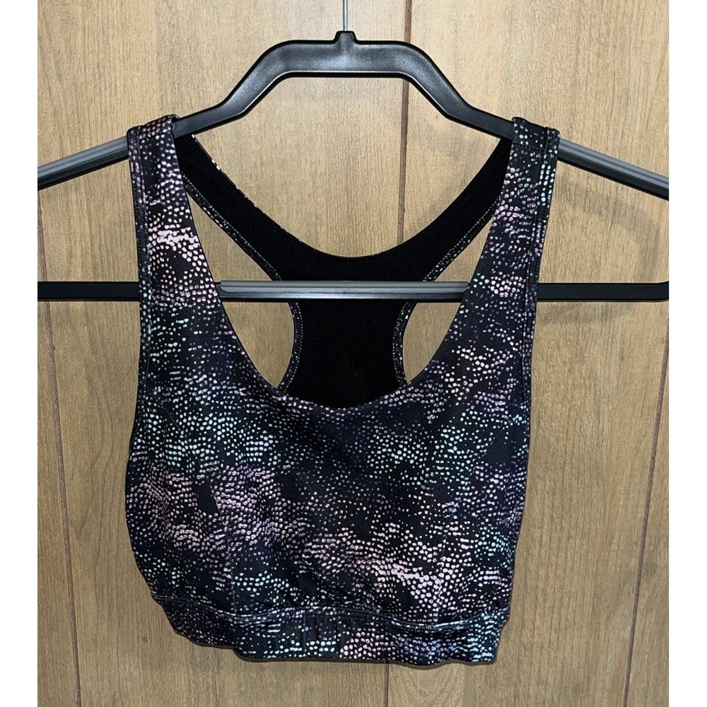 Tek Gear Sports Bra Womens M Black Multi Color Racerback Workout Sporty Gym Yoga